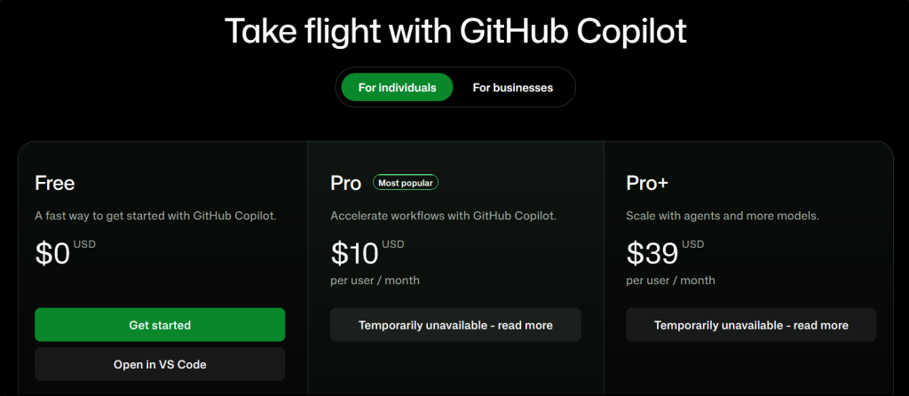 GitHub Copilot Individual Plans Changes