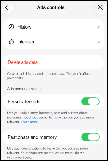 ChatGPT Ads Personalization Setting